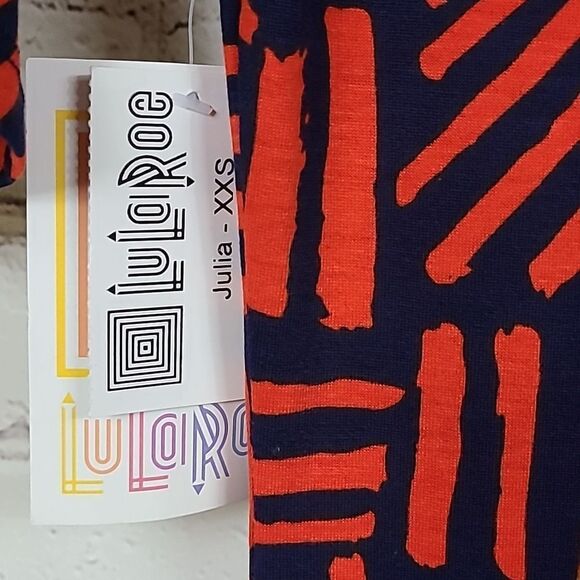 LuLaRoe Julia Dress Knit XXS (00-0) Red & Blue Midi Fitted Business Casual NWT - Picture 10 of 11